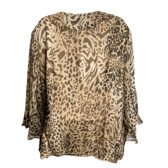 Spenser Jeremy Women's Ruffled Animal Print Silk Blouse Size 20 Flowy Maximalist - Picture 2 of 9